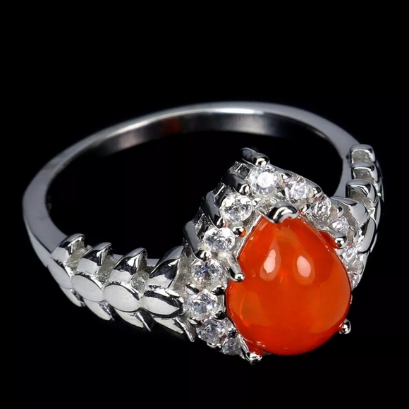 Natural Orange Opal & Cz 925 Sterling Silver Jewelry Ring Sz 6.5 - Picture 2 of 3